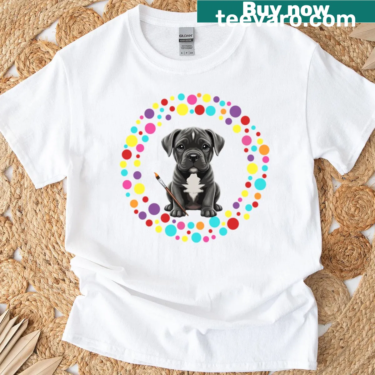 Cute Cane Corso dog art t-shirt celebrating Dot Day — on a men's t-shirt