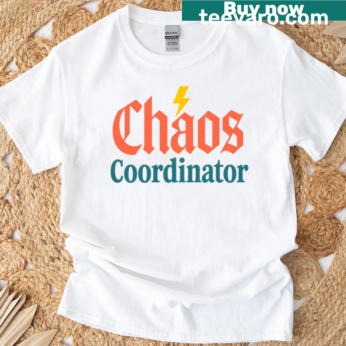 Funny typography design that reads Chaos Coordinator — on a men's t-shirt