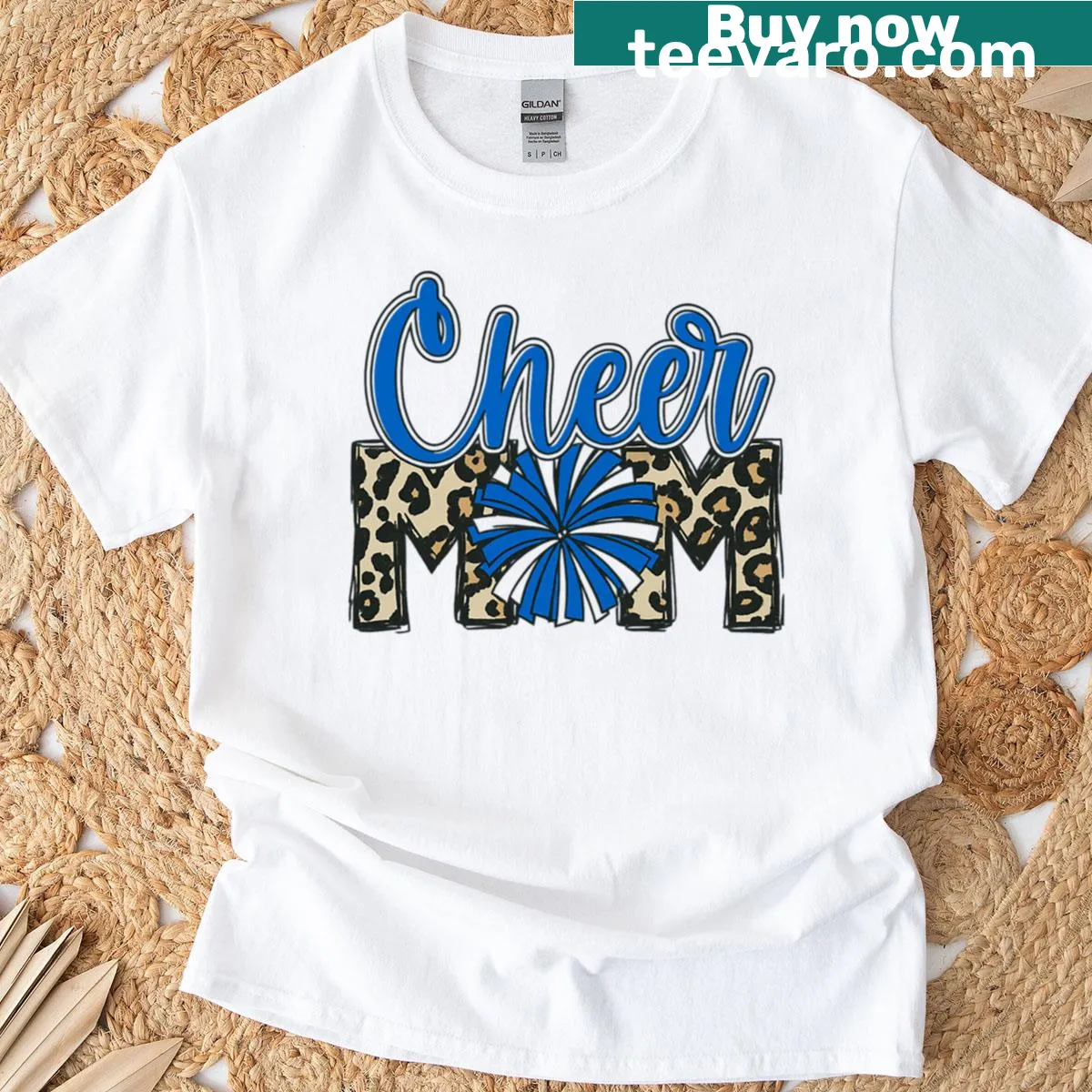 T-shirt with leopard print pom-pom design for cheer moms — on a men's t-shirt