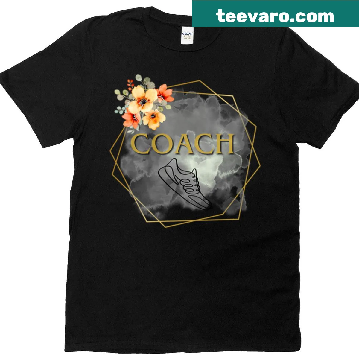 Simple 'Coach' text graphic on a T-shirt. — on a men's t-shirt