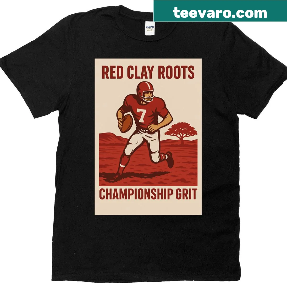 T-shirt with energetic typography celebrating collegiate sports and determination — on a men's t-shirt