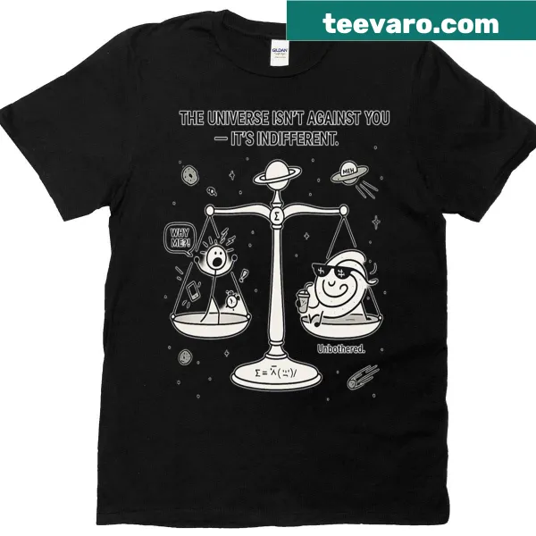 Typographic design of Cosmic Chill vs Cosmic Chaos on an oversized t-shirt