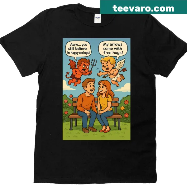Cupid and Devil illustration on a playful t-shirt