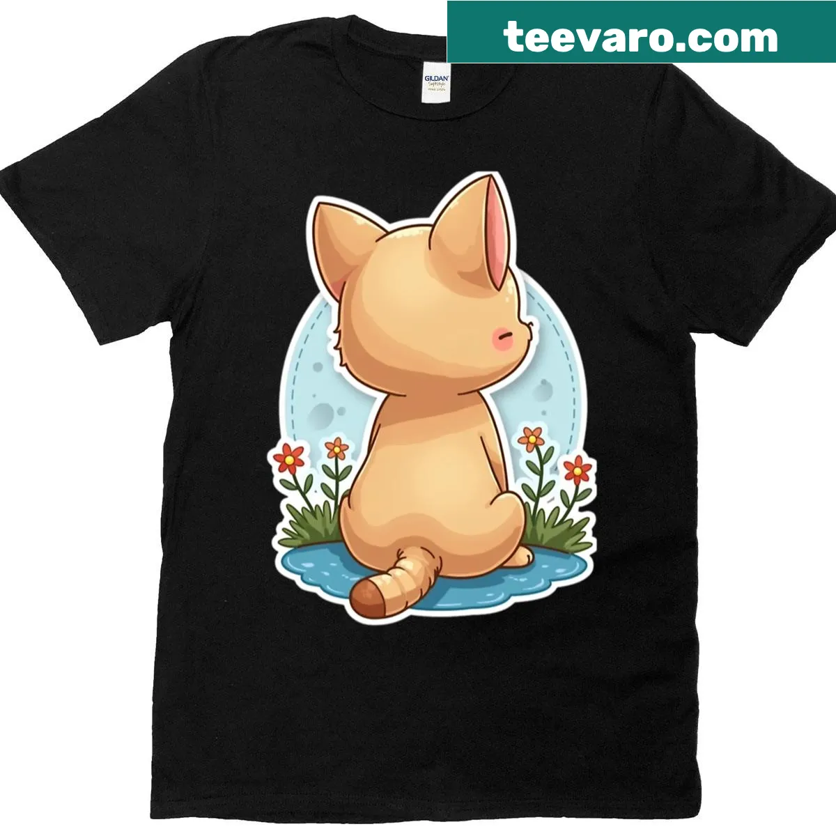 Playful 3D dog graphic looking sideways on a premium t-shirt — on a men's t-shirt