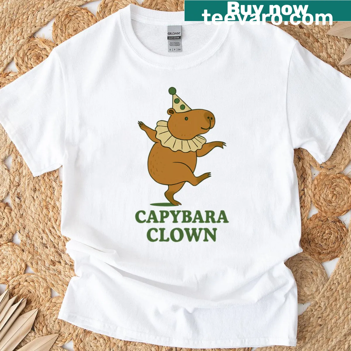 Dancing capybara in clown costume graphic on a t-shirt — on a men's t-shirt