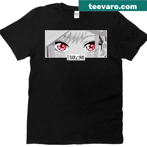 Monochrome anime eyes graphic on a T-shirt