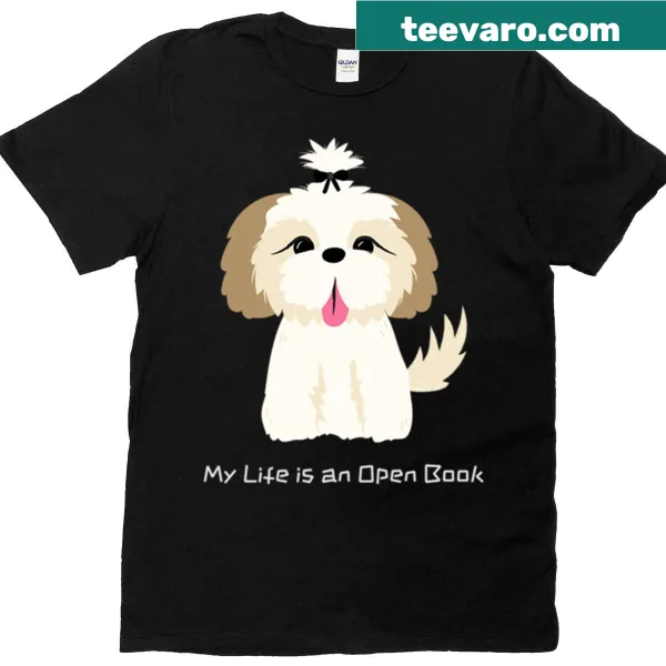 Illustrated T-shirt featuring dogs and books