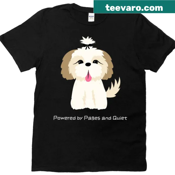 Illustrated t-shirt of dogs in a library setting