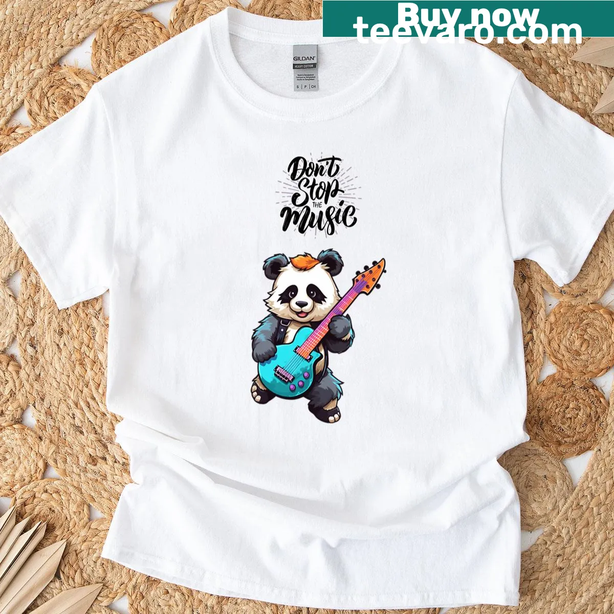 Cartoon panda with headphones oversized t-shirt — on a men's t-shirt