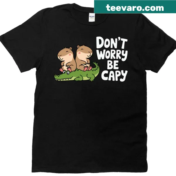 Cute t-shirt featuring a capybara and the phrase 'Don't Worry, Be Capy'