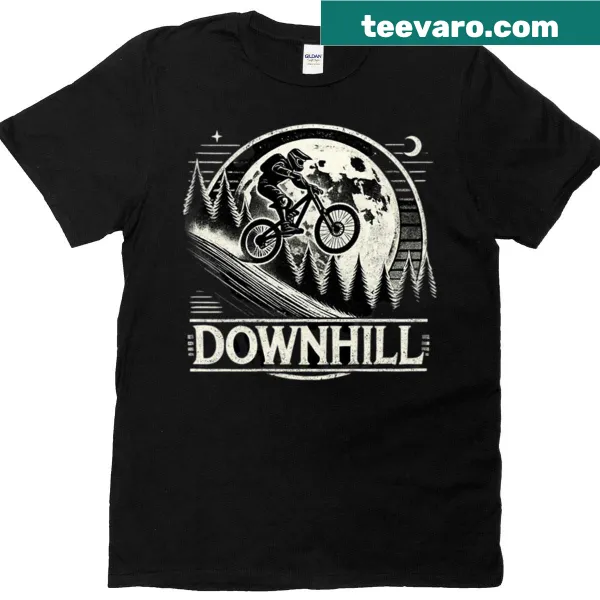 Mountain bike rider silhouetted under a full moon t-shirt