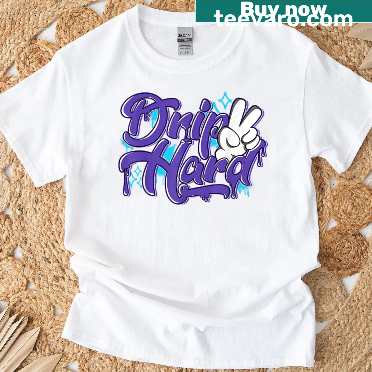 Bold graphic t-shirt with 'Drip Hard 8' text — on a men's t-shirt