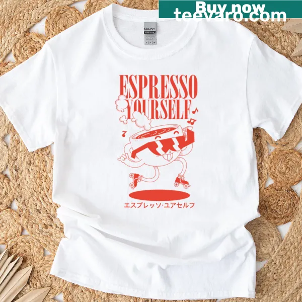 Funny coffee-themed T-shirt with playful text