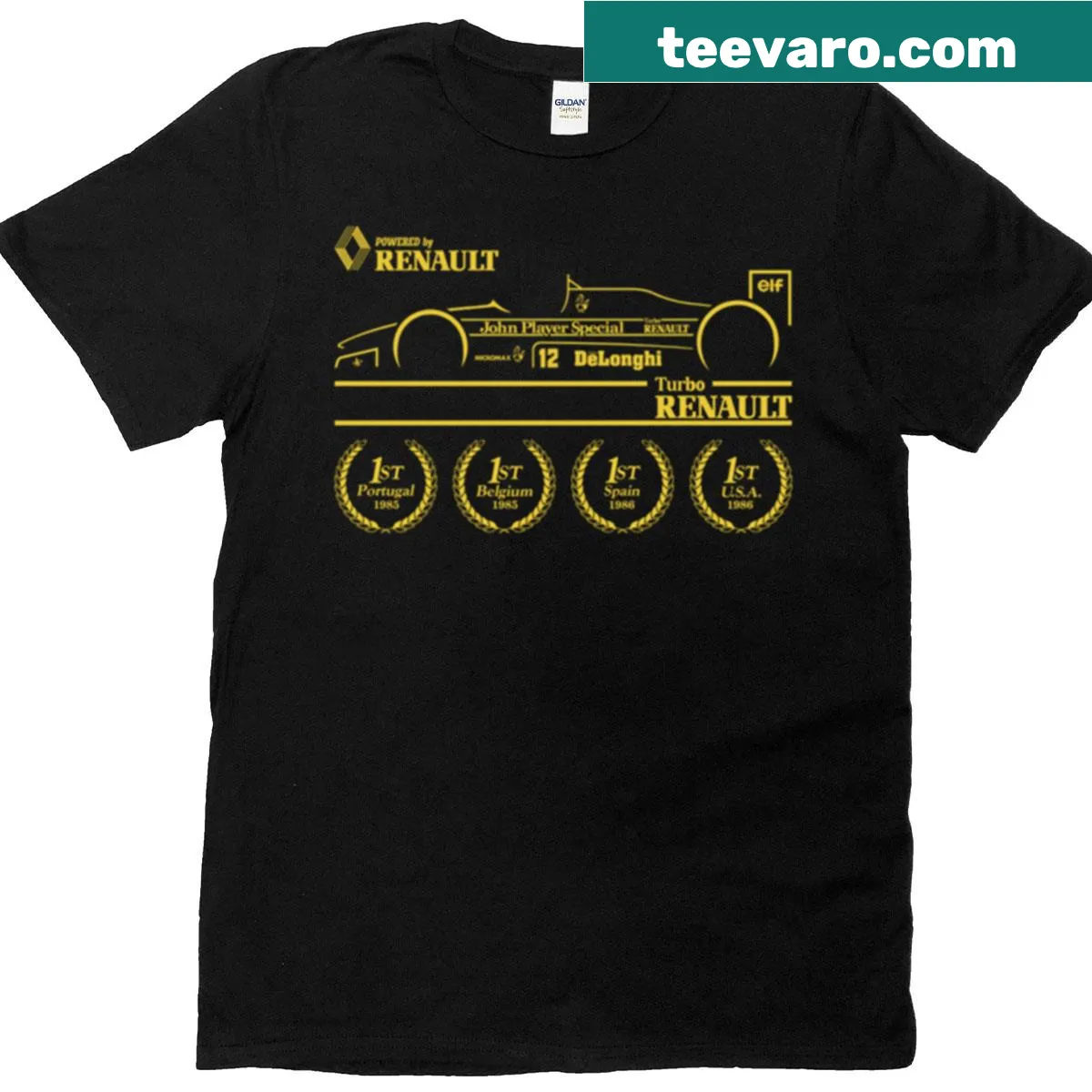 Vintage F-1 racing graphic T-shirt — on a men's t-shirt
