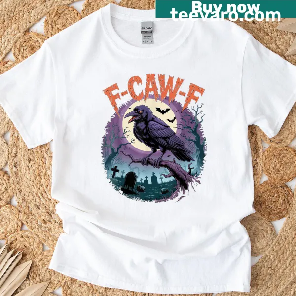 Funny black crow Halloween T-shirt with a quirky design