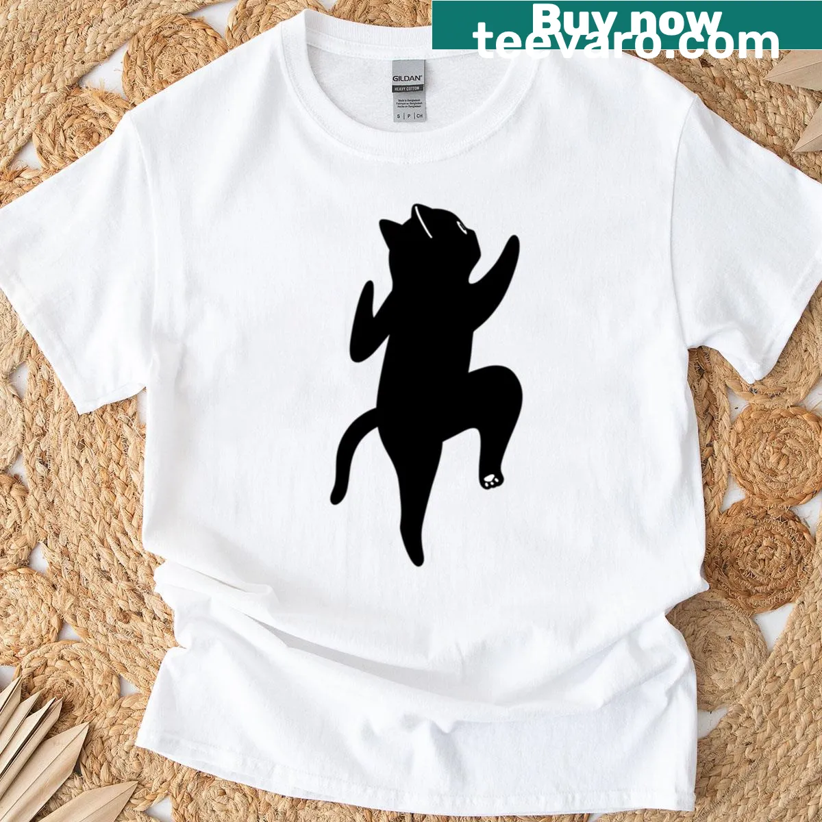 Illustration of a falling cat on a t-shirt — on a men's t-shirt