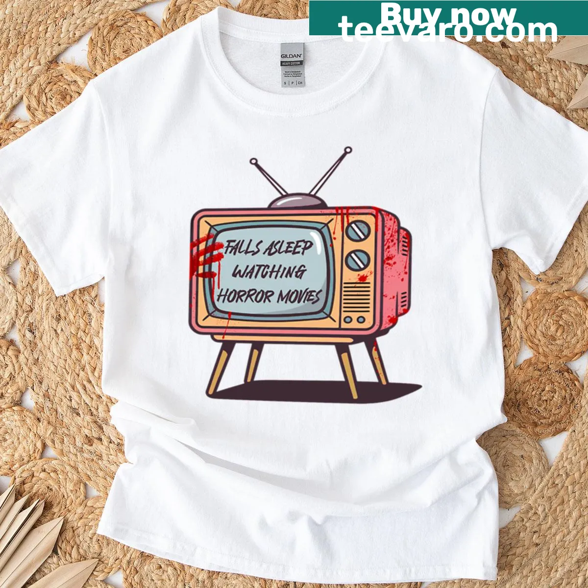 Retro TV design with horror movies theme on a t-shirt — on a men's t-shirt
