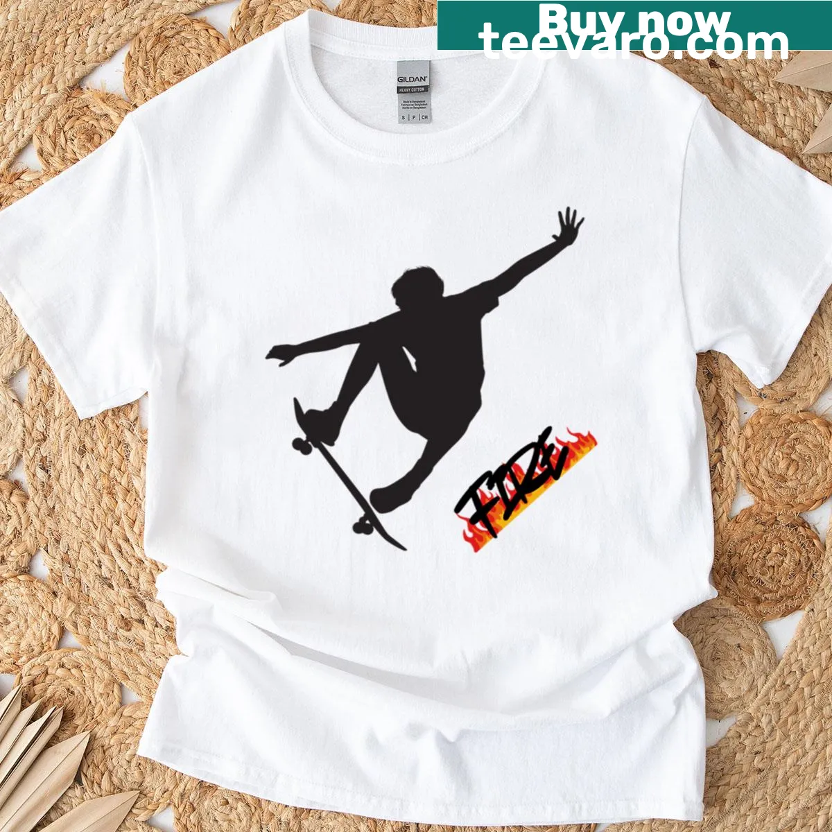 Skateboarding tricks graphic on a t-shirt — on a men's t-shirt