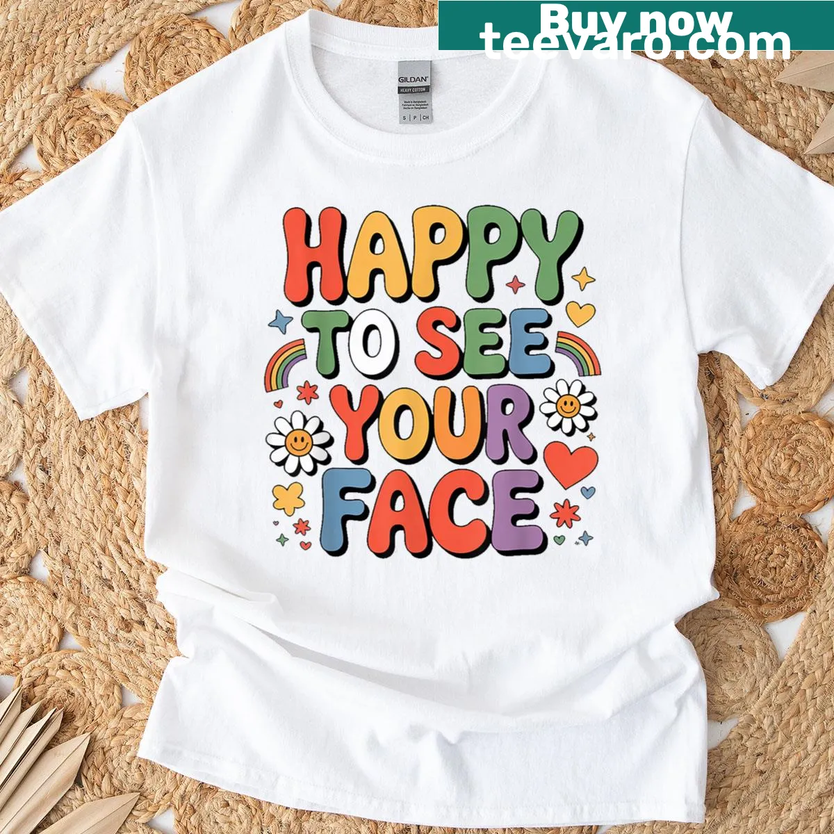 Happy faces first day of school graphic T-shirt — on a men's t-shirt