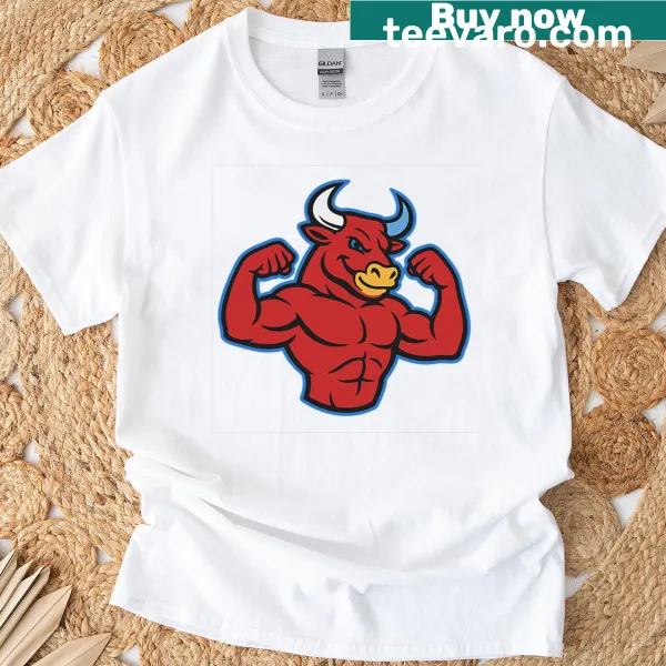 Funny T-shirt with an illustration of a flexing bull