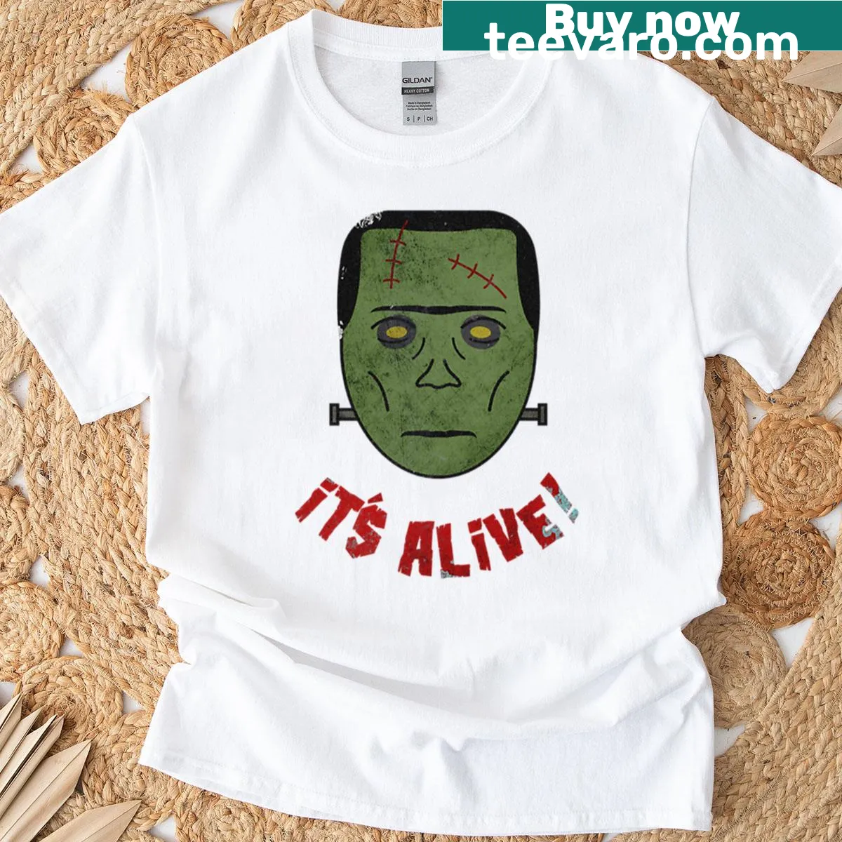 Vintage-style T-shirt with a design inspired by Frankenstein — on a men's t-shirt