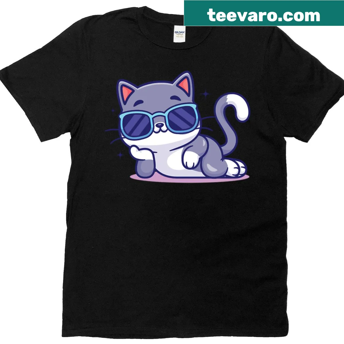 Cute cartoon cat graphic t-shirt — on a men's t-shirt