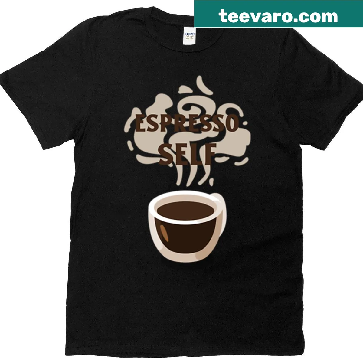 Funny coffee lover graphic tee with espresso-themed pun and design — on a men's t-shirt