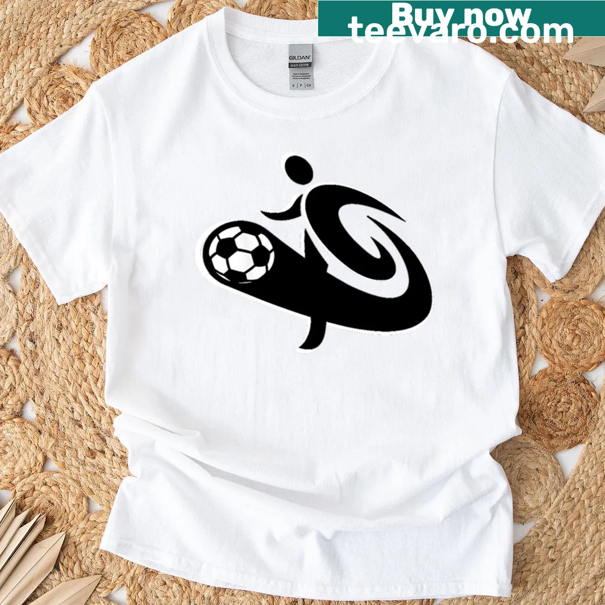 Humorous football-themed t-shirt with playful text design — on a men's t-shirt