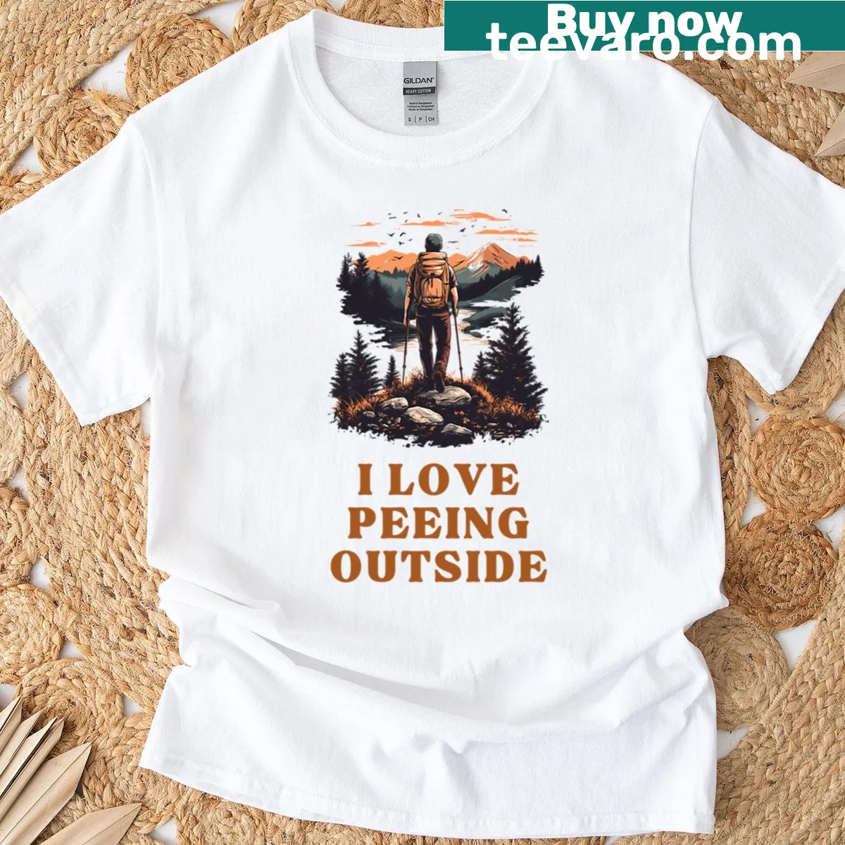 Vintage-style T-shirt with the phrase 'I Love Peeing Outside' for hikers. — on a men's t-shirt