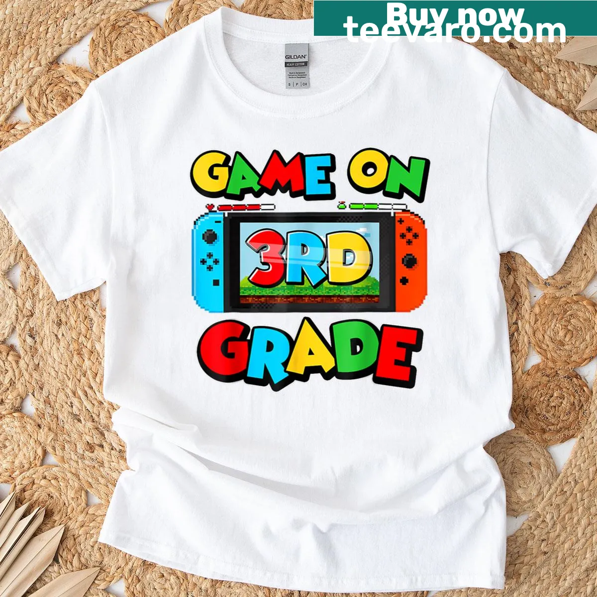 Playful 'Game On' t-shirt for third graders going back to school — on a men's t-shirt