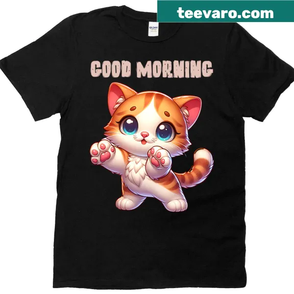 Cute cat design t-shirt with a morning greeting