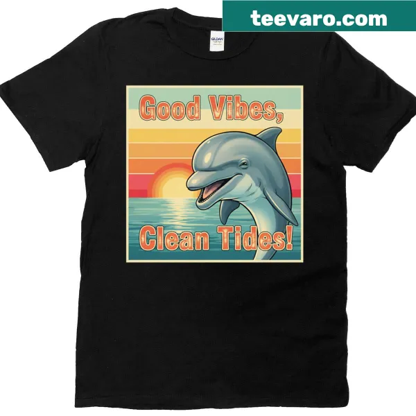 Vintage dolphin graphic T-shirt promoting good vibes.