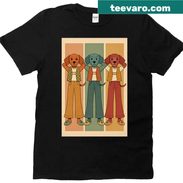 Cartoon T-shirt with a trio of playful dogs