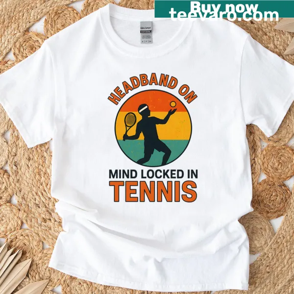 Tennis T-shirt with headband illustration and motivational phrase