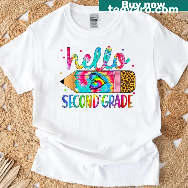 T-shirt featuring a pencil design with 'Hello Second Grade' for kids