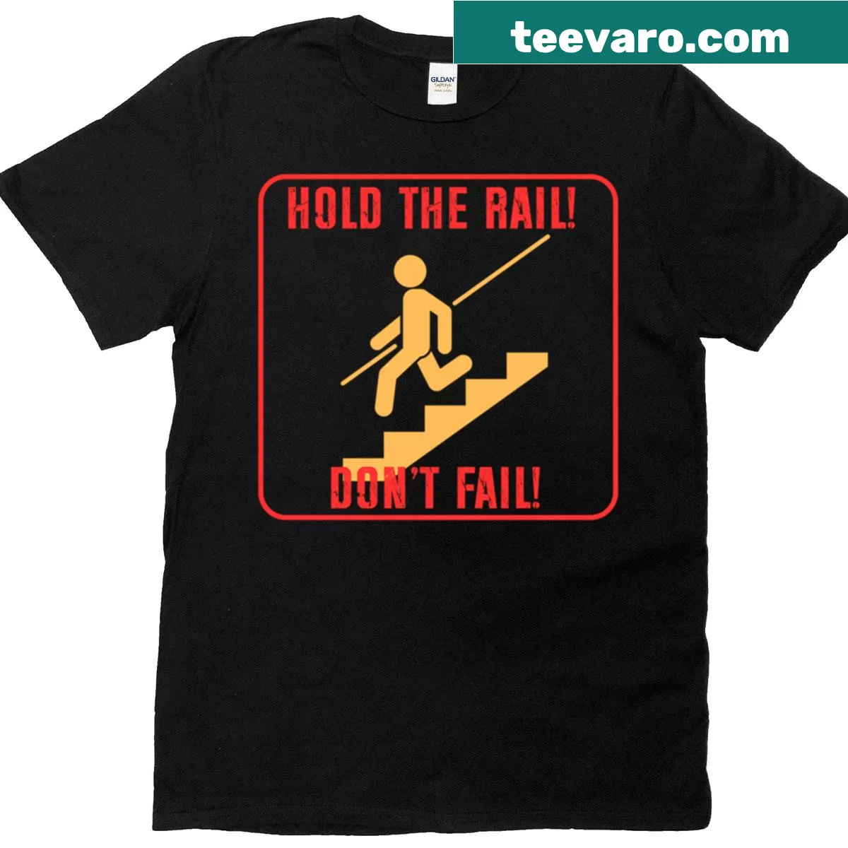 Funny T-shirt with humorous safety warning sign design. — on a men's t-shirt