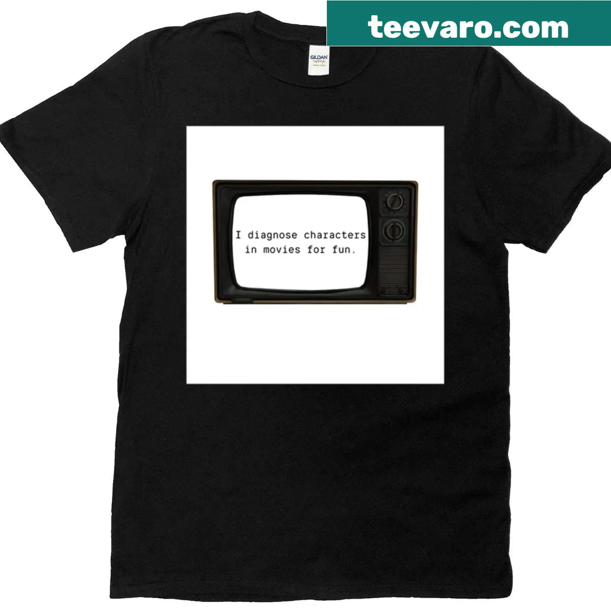 T-shirt with humorous quote about diagnosing movie characters. — on a men's t-shirt