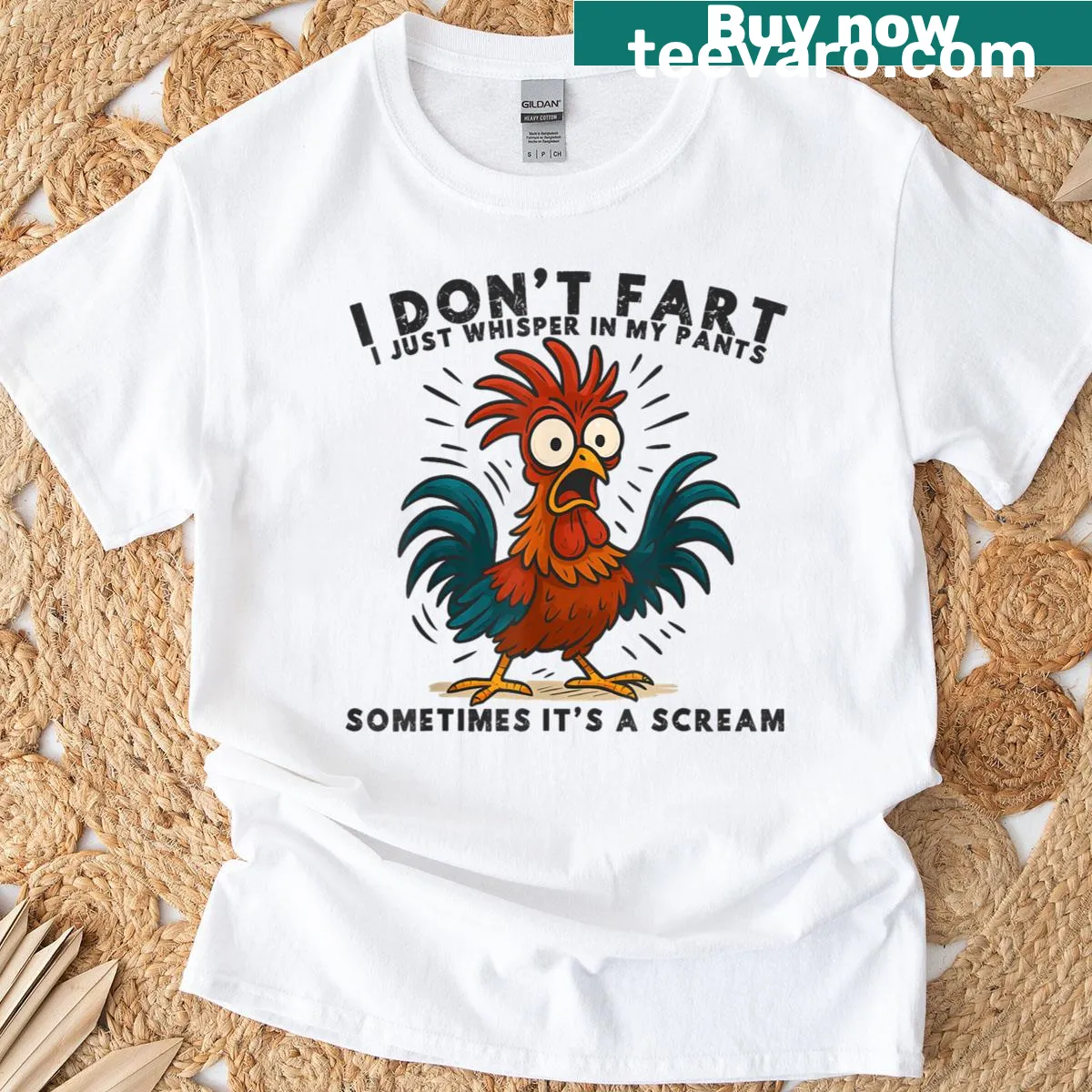 Funny t-shirt with text about whispering farts — on a men's t-shirt