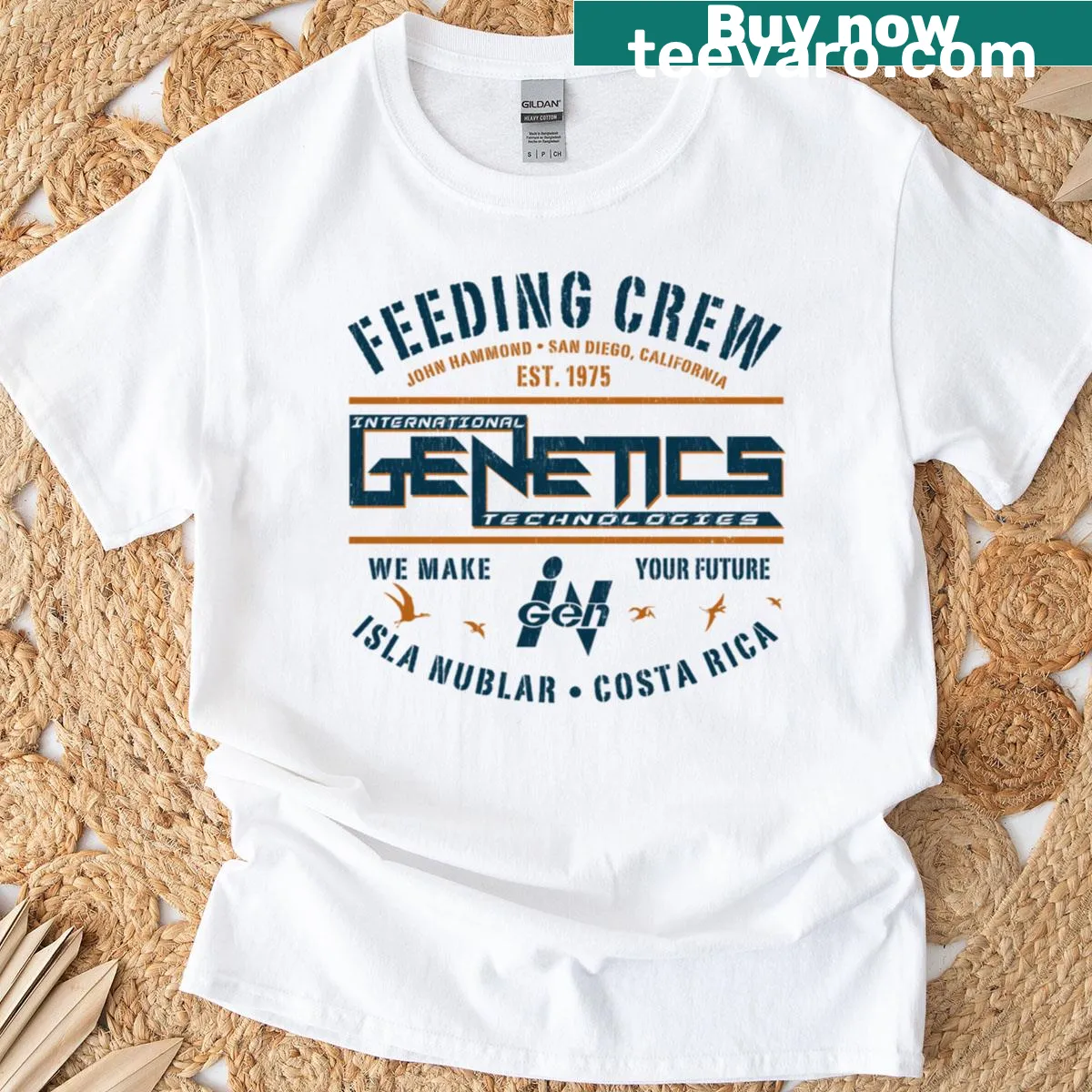 Worn vintage feeding crew t-shirt with a relaxed look — on a men's t-shirt