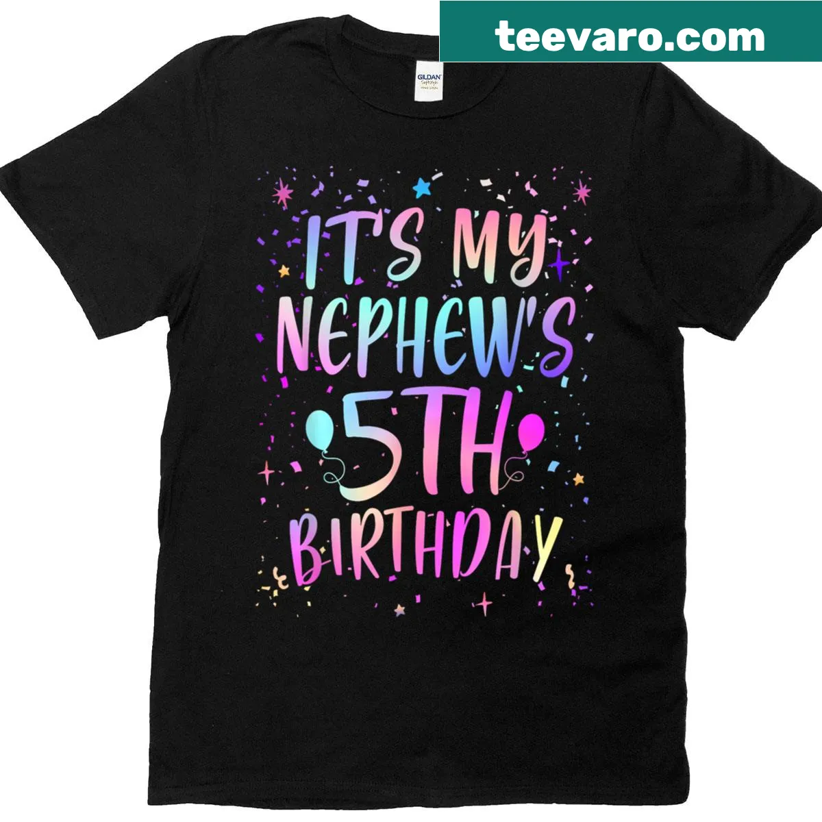Birthday t-shirt for nephew's 5th birthday with colorful design — on a men's t-shirt