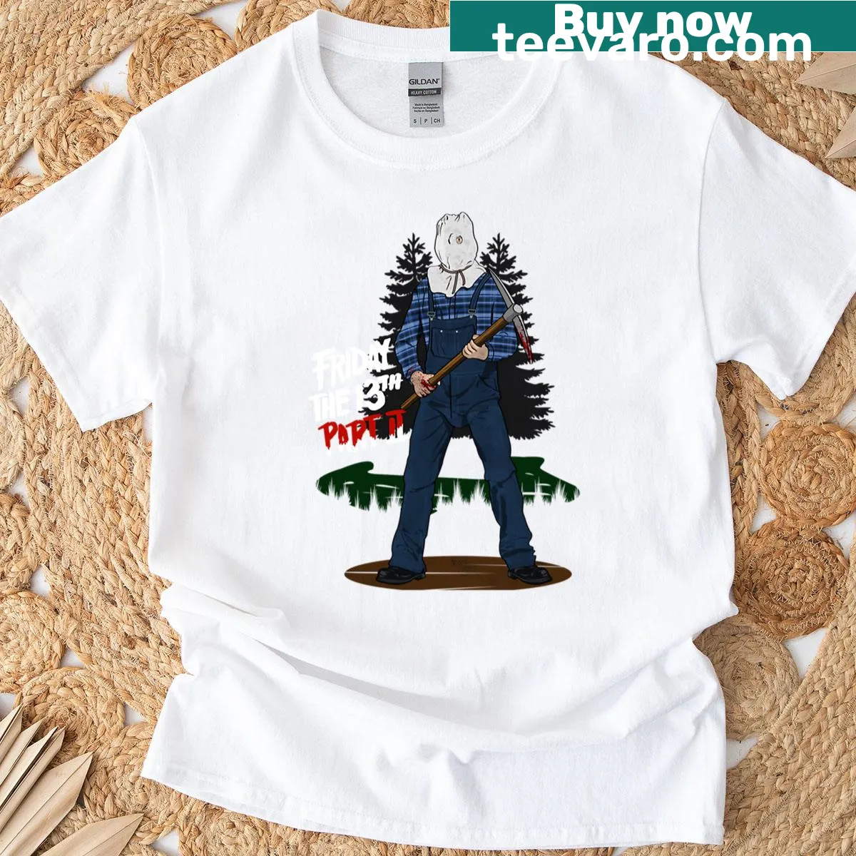 Jason Voorhees T-shirt featuring the iconic hockey mask from Friday The 13th Part 2 — on a men's t-shirt