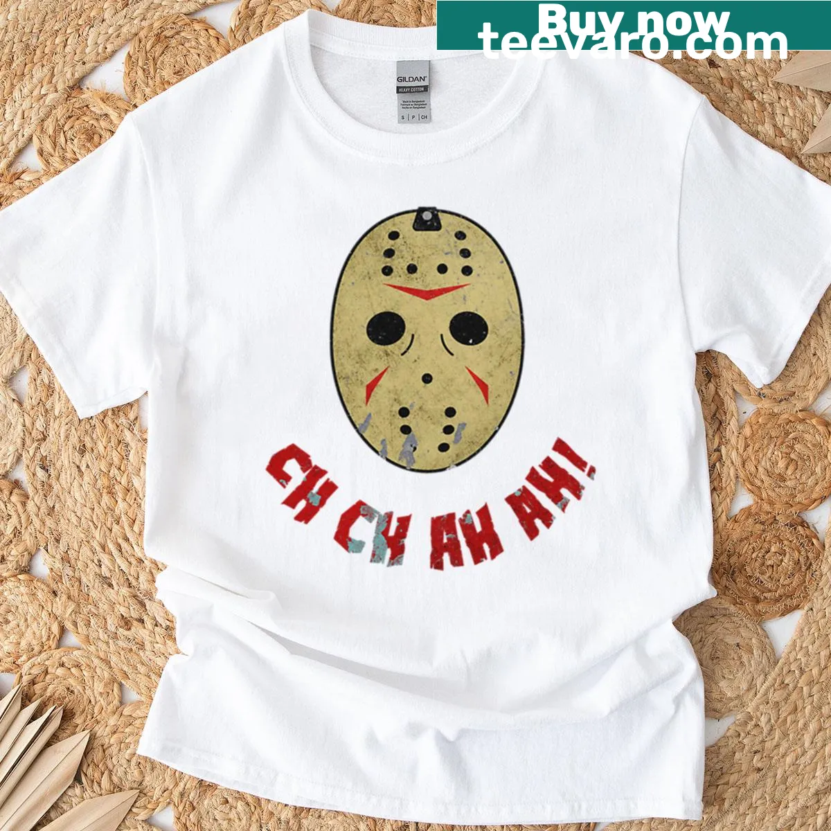 Vintage T-shirt featuring a distressed graphic of Jason Voorhees — on a men's t-shirt