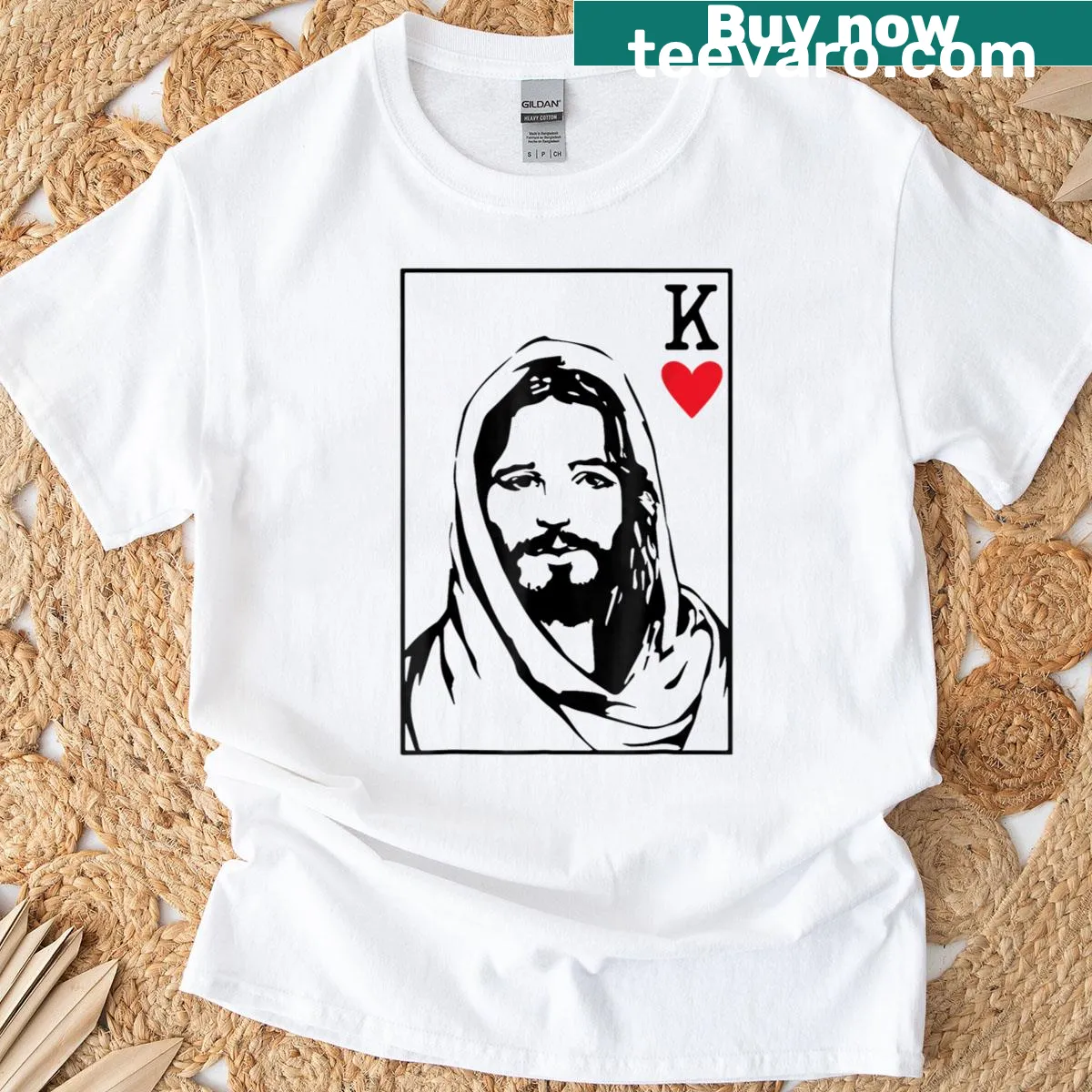 T-shirt with 'Jesus Is King' text and heart design — on a men's t-shirt
