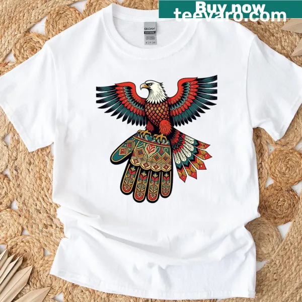 Kazakh Eagle Hunter T-shirt featuring an eagle on a glove graphic