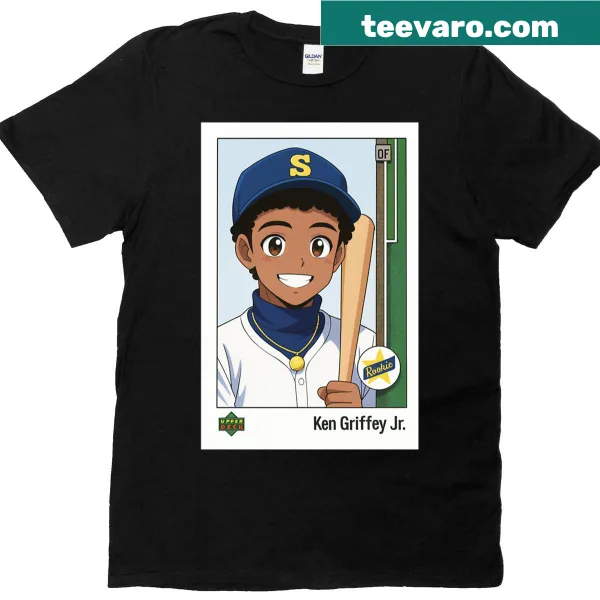 Anime-style illustration of Ken Griffey Jr. from 1989 Upper Deck