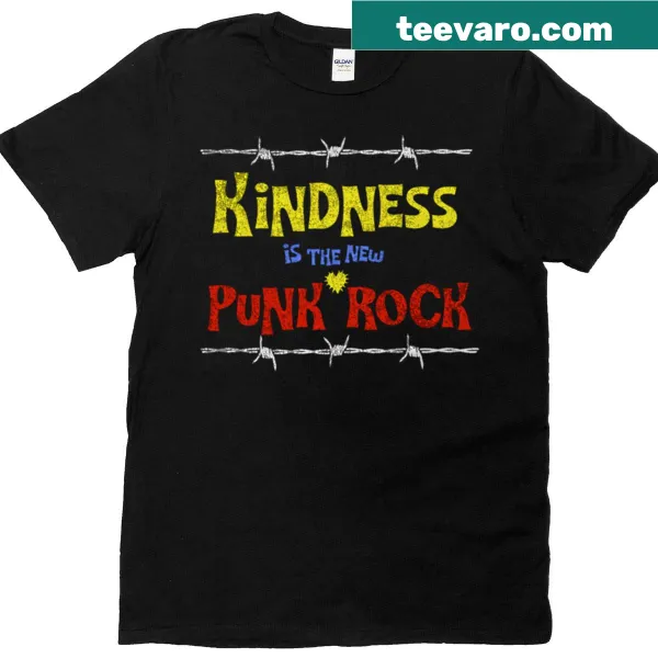 Typography t-shirt that reads 'Kindness Is The New Punk Rock' in bold letters