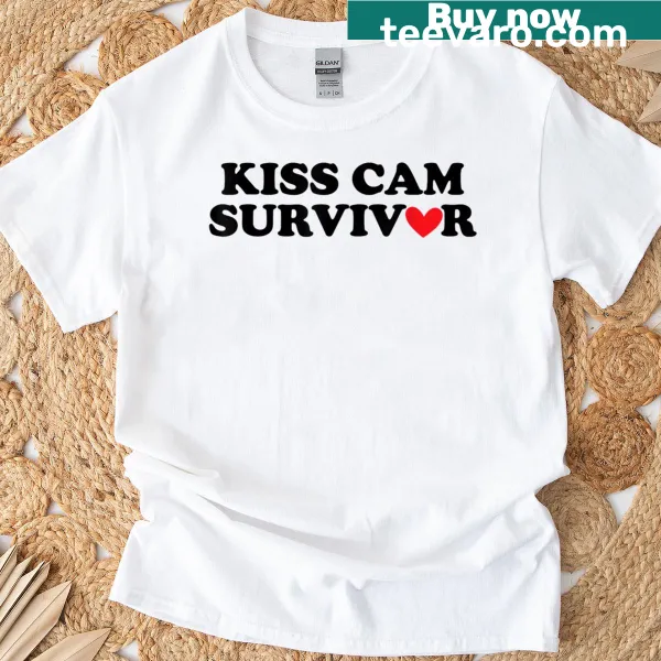 Funny T-shirt featuring 'Kiss Cam Survivor' playful typography