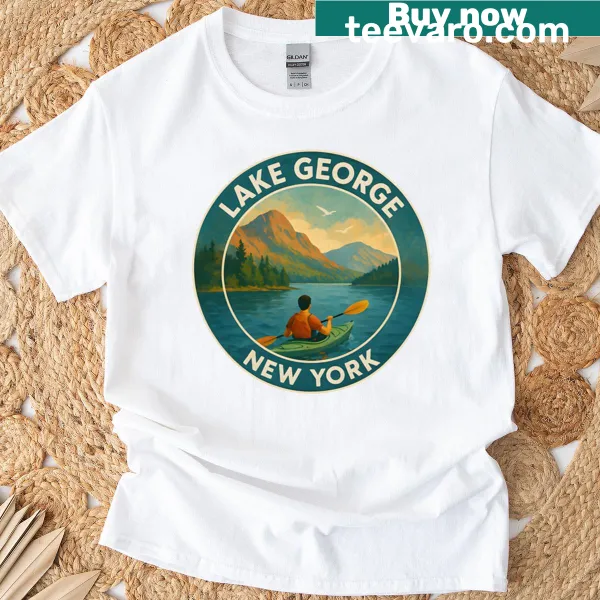 Illustrative oversized t-shirt featuring Lake George in New York
