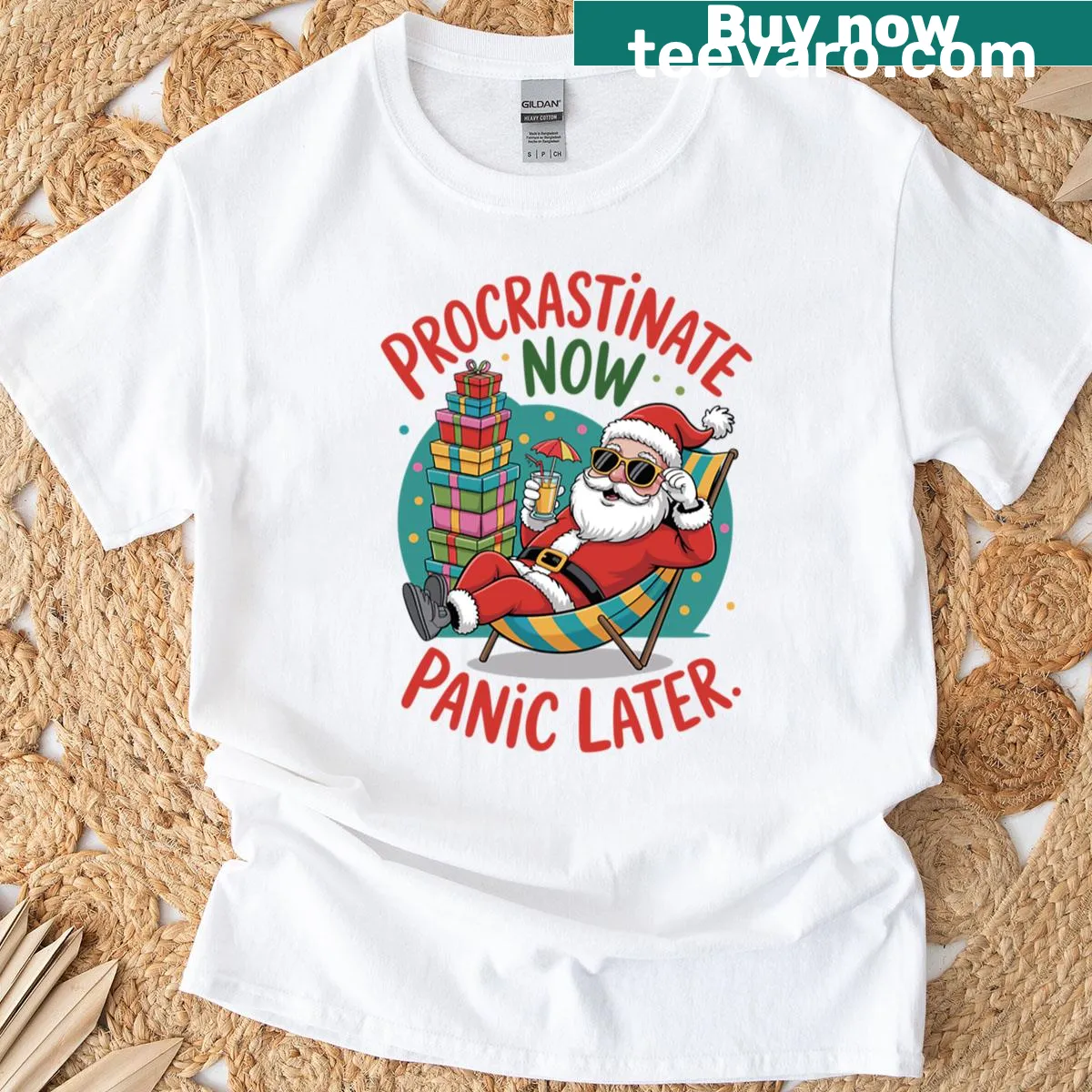 Funny Lazy Santa T-shirt with humorous holiday message — on a men's t-shirt