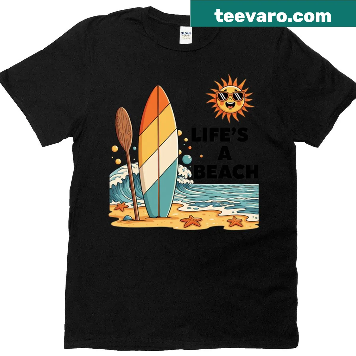 Retro t-shirt with 'Life’s A Beach' slogan, reminiscent of 70s summer style. — on a men's t-shirt